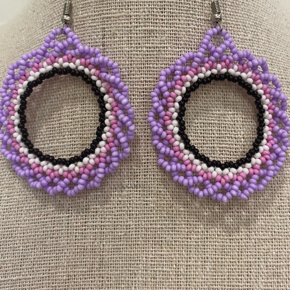 Handmade chakira bead earrings. Cute boho bead hoops made by artisans in Mexico.